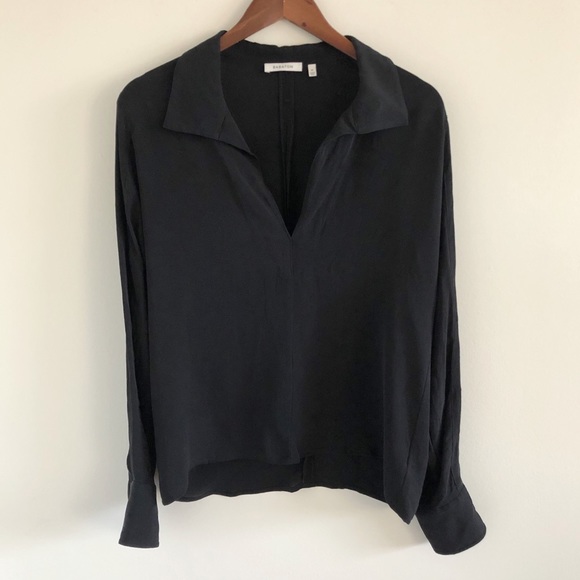 Aritzia Tops - Aritzia Babaton Black Silk Button Collar Blouse M